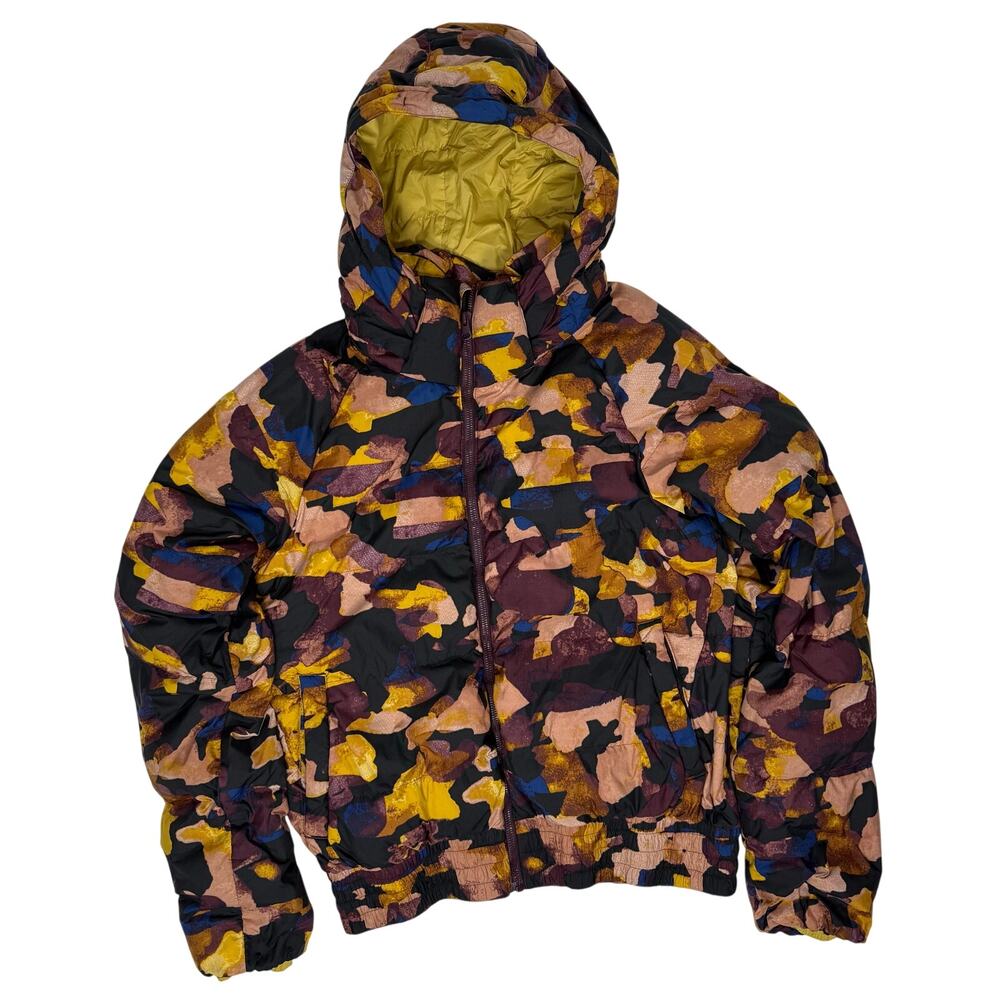 PrAna Goose Down Hooded Puffer Vest Emerald Valley Print Women’s Small